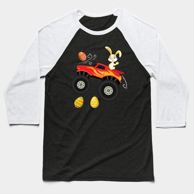 Dabbing Bunny Happy Easter Monster Truck Lovers Kids Boys Baseball T-Shirt by Johner_Clerk_Design